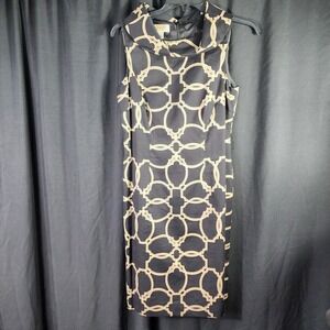 Talbots Petites Black Beige Geometric Print Sleeveless Sheath Dress Size 2